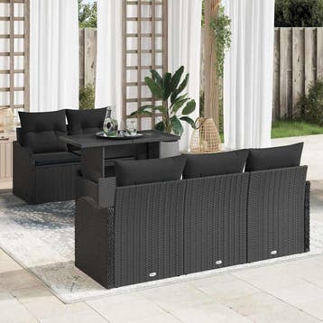 vidaXL Tuin Sofa Set 6 st Zwart poly rattan, Verzenden, Nieuw, Rotan, 6 zitplaatsen