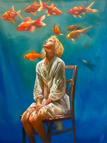 Ernest M. - Luz líquida, sueños dorados, Antiek en Kunst, Kunst | Schilderijen | Modern