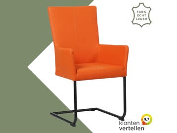Leren eetkamerstoel Dry met armleuning - Toledo Orange, Overige kleuren, Nieuw, Leer, Ophalen of Verzenden