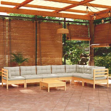 vidaXL 8-delige Loungeset met crèmekleurige kussens massief, Verzenden, Nieuw, 8 zitplaatsen, Loungeset