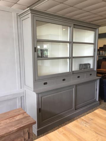 Buffet/vitrinekasten GRIJS landelijke hand geschilderd actie, Buffet/vitrinekasten GRIJS landelijke hand geschilderd actie, Nieuw