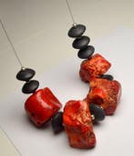 Koraal - 925 zilver - rood koraal, zwart onyx en hematiet -, Verzamelen, Mineralen en Fossielen