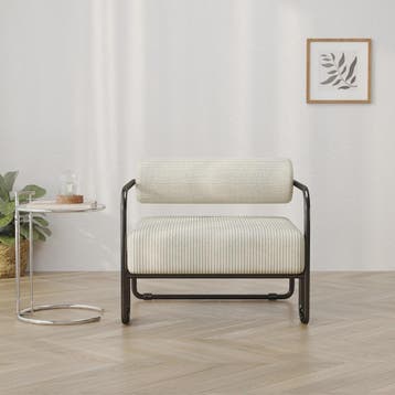 Moderne Corduroy Accent Chair met Zwart Metalen Frame - Stij, Verzenden, Nieuw