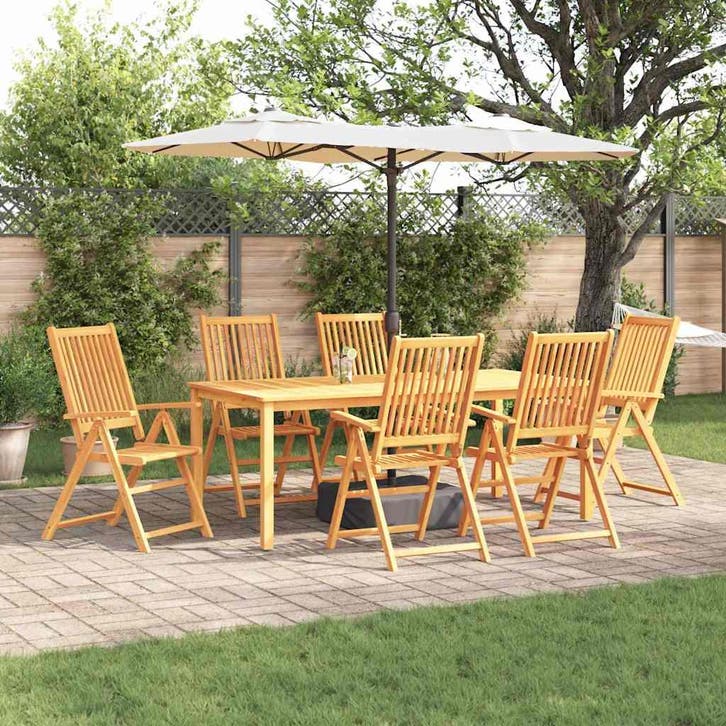 vidaXL Tuin eettafelset 7 st Bruin Massief Acaciahout, Tuin en Terras, Tuinsets en Loungesets, Nieuw, 7 zitplaatsen, Verzenden