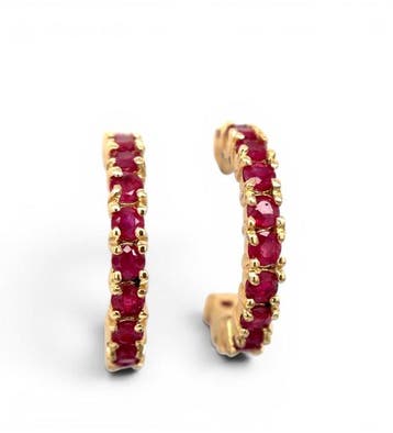 Oorbellen - 14 karaat Geel goud - 1.12ct. tw. Robijn, Nieuw