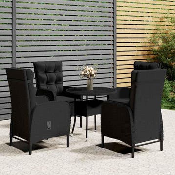 vidaXL 5-delige Tuinset poly rattan zwart, Verzenden, Nieuw, 4 zitplaatsen, Tuinset