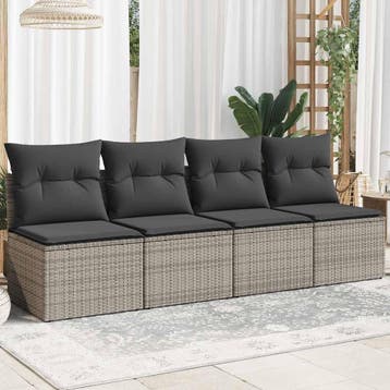 vidaXL Tuinbank 4-zits met kussens poly rattan grijs, Tuin en Terras, Verzenden, Nieuw