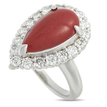 Ring Platina 1,27 ct diamant- en koraalring, Platina -, Nieuw
