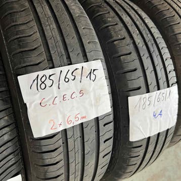 4 x Continental EcoContact 5 185-65-15 Zomerbanden 6,5mm, Gebruikt, 15 inch, Band(en), Personenwagen