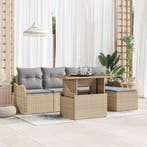 vidaXL Tuin Sofa Set met opslag 6 pcs Beige Poly riet, Verzenden, Nieuw, Rotan, 6 zitplaatsen