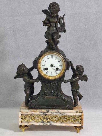 Pendule - Legering - 1850-1900 - Pendule met drie putti, Antiek en Kunst, Antiek | Klokken