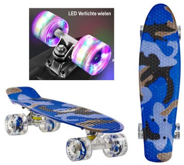 Sajan - Skateboard - LED - Penny board - Camouflage Blauw -, Verzenden, Nieuw, Skateboard