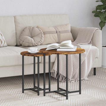 vidaXL Bijzettafelset 2 st Gerookt Eiken en Zwart 50 x 50 x, Verzenden, Nieuw, 45 tot 60 cm