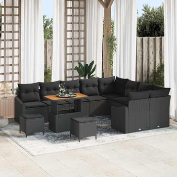 vidaXL Tuinbankenset 12 st Zwart poly rattan, Verzenden, Nieuw, Rotan, 2 zitplaatsen