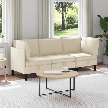 vidaXL Woonkamer Meubelset 3 st Crèmekleurig Stof, Verzenden, Nieuw, Stof, 200 tot 250 cm
