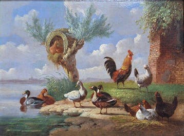 Albertus Verhoesen (1806-1881) - Pluimvee in landschap, Antiek en Kunst