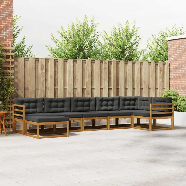 vidaXL Buiten bankenset met kussen 7 pcs Natuurlijk en, Huis en Inrichting, Overige Huis en Inrichting, Nieuw, Verzenden