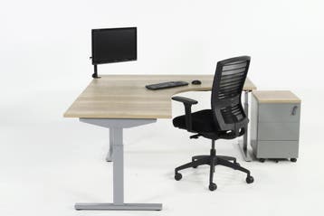 Hoekbureau ronde zit TUBE grijs-eiken 240x240, Ophalen of Verzenden, Nieuw in verpakking