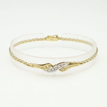 Armband - 14 karaat Geel goud, Witgoud Diamant (Natuurlijk), Sieraden, Tassen en Uiterlijk, Armbanden, Nieuw