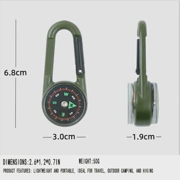 3-in-1 Kompas & Thermometer Carabiner Clip - Outdoor Surviva, Verzenden, Nieuw