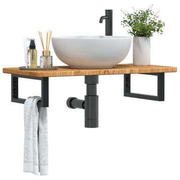 vidaXL Badkamer wandschap staal en massief eikenhout, Verzenden, Nieuw