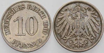10 Pfennig 1910 E Kleinmunten-kaiserreich Grosser Adler, Verzenden