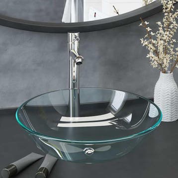 vidaXL Wastafel met kraan en pop-up afvoer gehard glas, Verzenden, Nieuw
