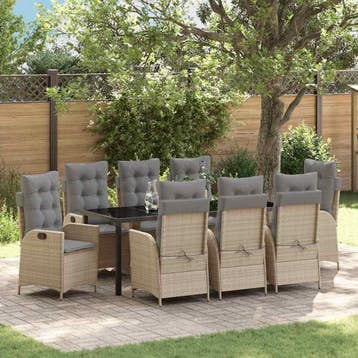 vidaXL Tuin eettafelset 9 st Beige poly rattan, Verzenden, Nieuw, Rotan, Meer dan 8 zitplaatsen