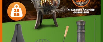 Tuinhaard Chimenea Zwart Gietijzer 112cm Grillrooster, Verzenden, Nieuw