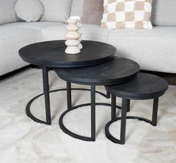 Ronde Salontafel Set 3 - ophalen/verzenden - snelle levering, Overige houtsoorten, 50 tot 100 cm, Scandinavische stijl met een warme uitstraling.