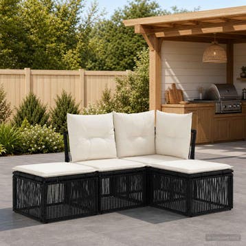 vidaXL Tuinbankenset 4 st Zwart poly rattan, Verzenden, Nieuw, 4 zitplaatsen
