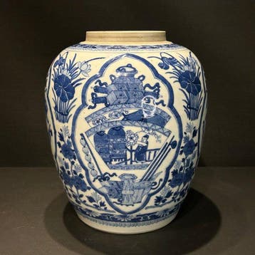 Pot - Porselein - Blauw wit dekselvaas