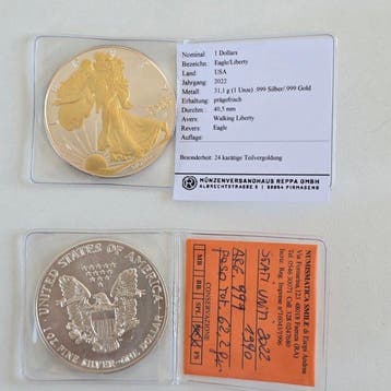 Verenigde Staten. 1 Dollar 1990/2022, 2 x 1 Oz (Zonder