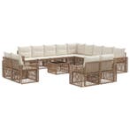 vidaXL Tuinbankenset 14 pcs Beige en Crème Wit poly rattan, Verzenden, Nieuw, 4 zitplaatsen