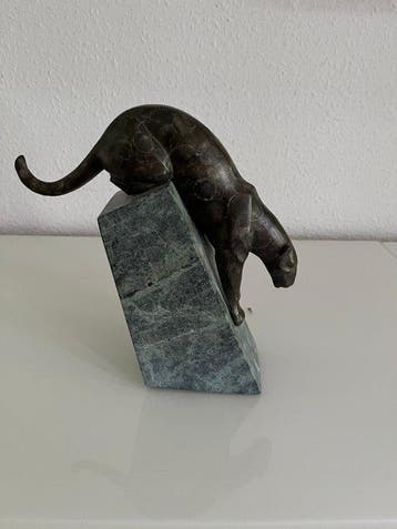 sculptuur, Panther - 24 cm - Brons, Marmer