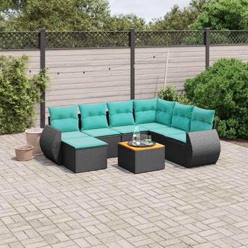 vidaXL 8-delige tuinbankset met kussens, zwart polyrotan, Verzenden, Nieuw