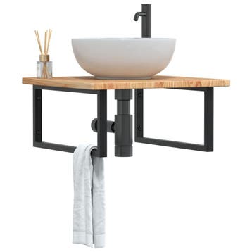 vidaXL Badkamer wandschap staal en massief eikenhout, Verzenden, Nieuw