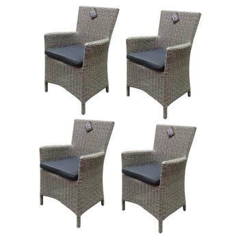 Capri dining tuinstoel grijs wicker set van 4, Tuin en Terras, Ophalen of Verzenden, Nieuw, Wicker