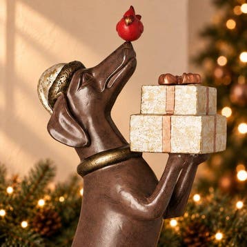 sculptuur, Teckel with christmas gifts - 59 cm - Aluminium