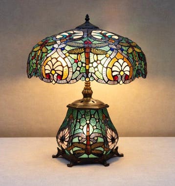 Tafellamp - Tiffany style - Dragonfly - Messing en