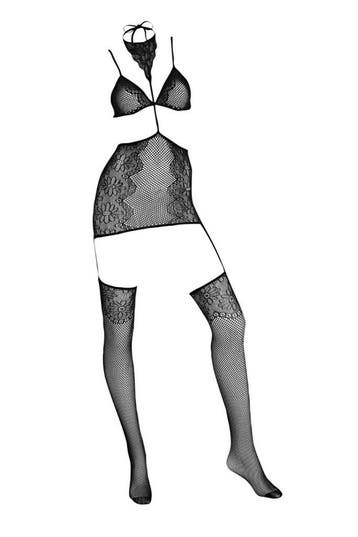 Leg Avenue kanten bh met rok en kousen zwart (intimiteit), Kleding | Dames, Verzenden