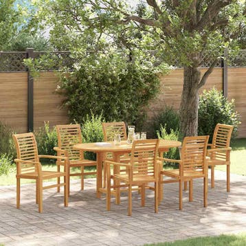 vidaXL Tuin eettafelset 7 st Bruin Massief Teakhout, Verzenden, Nieuw, 7 zitplaatsen