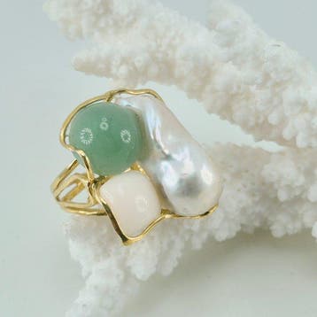 Koraal - Zilver - Ring - PERLA BAROCCA,GIADA