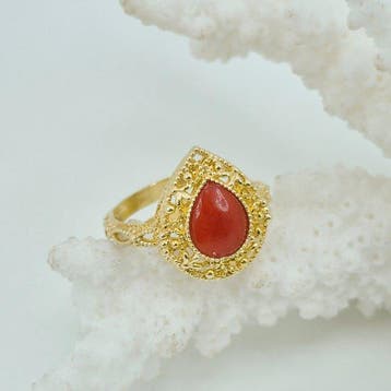 Koraal - Zilver, Verguld, Zonder reservering - Ring -, Antiek en Kunst