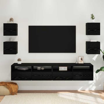 vidaXL Wandgemonteerde TV-kast 4 st Zwart eiken Bewerkt hout, Minder dan 50 cm, Verzenden, Nieuw, Minder dan 100 cm