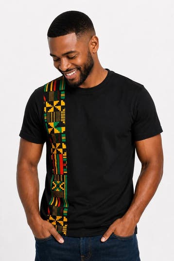 T-shirt met Afrikaanse print details - Zwart Geel Kente Band, Ophalen of Verzenden, Nieuw