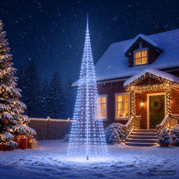vidaXL Kerstboomverlichting met grondpen en vlaggenmast 500, Verzenden, Nieuw