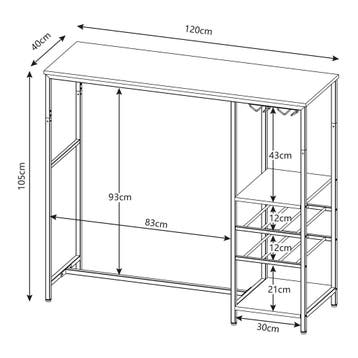 Bartafel Stjørdal 120x40x105 cm zwart en walnootkleurig [en., Verzenden, Nieuw