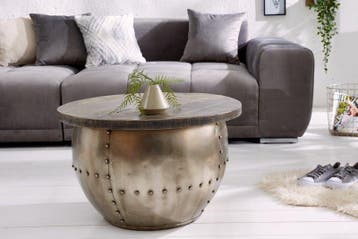 Ronde salontafel DRUMP STORAGE 70cm grijs zilver mangohout, Ophalen of Verzenden, Nieuw