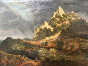 Duitse school (XVIII) - Paesaggio montano con castello in
